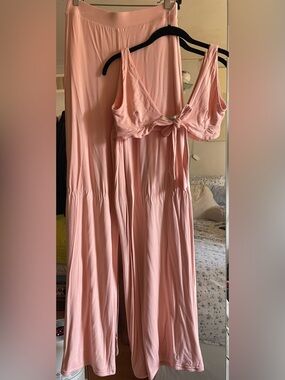 Oh Polly! Blush Pink 2 Piece Set Tie- Front Top & Wide Leg Pants Set US Size 10